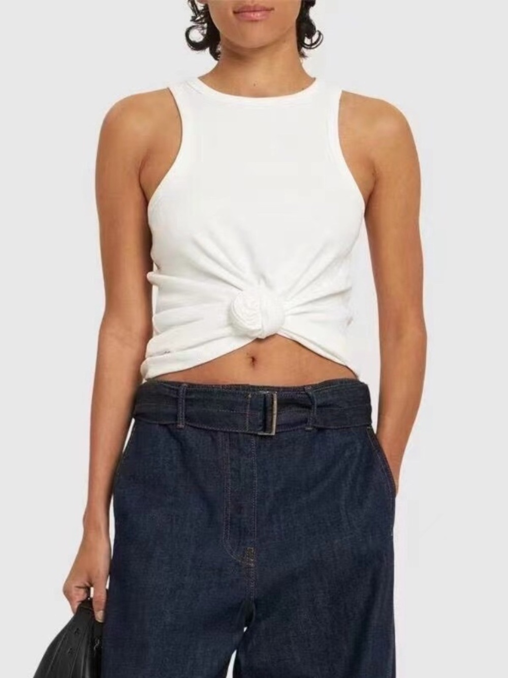 Ribbed Front Knot Cropped T-Shirt - Picture 3 of 3